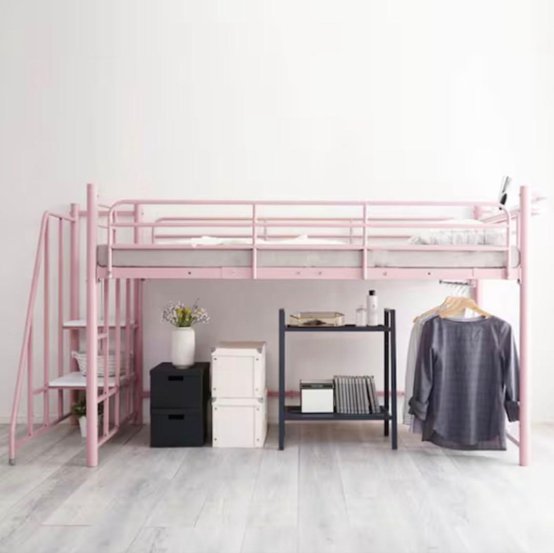 ニトリ　高さ2段階式階段付きロフトベッド ピンク