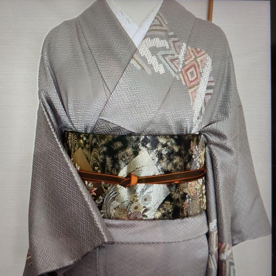 訪問着 身丈167cm 裄丈65.5cm M 袷 菱 幾何学 絞り金彩灰色正絹