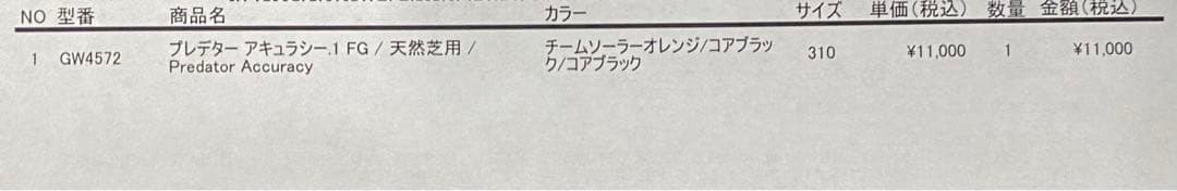 新品未使用　アディダス31cm プレデターアキュラシー.1FG天然芝用　スパイク