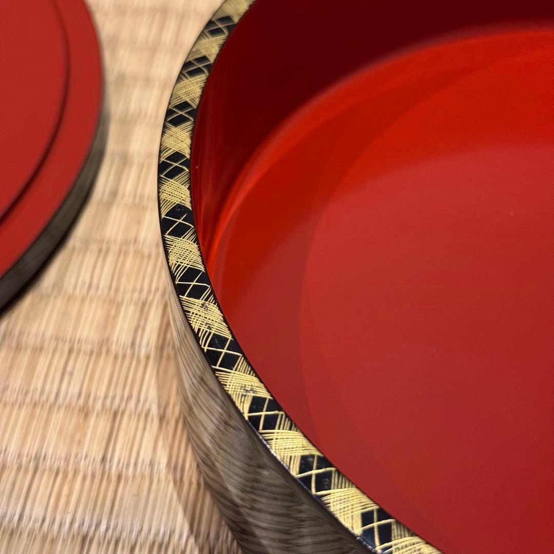 輪島塗 池盛漆器謹製 本堅地 網代沈金 丸重 共箱 美品