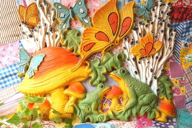 USA 60’s 70's ヴィンテージ 壁掛け マッシュルーム かえる 蝶