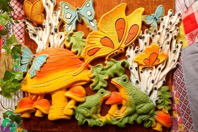 USA 60’s 70's ヴィンテージ 壁掛け マッシュルーム かえる 蝶