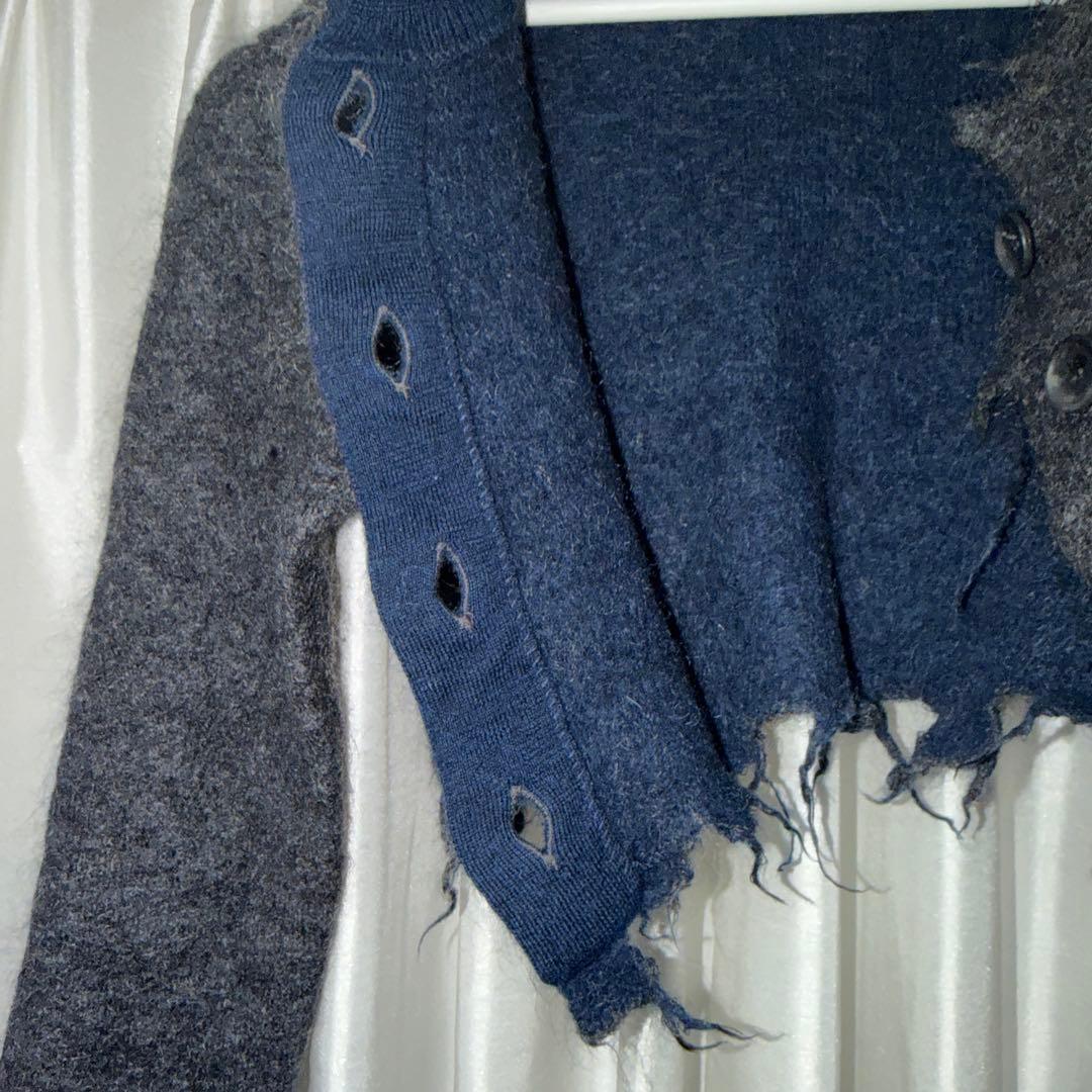 PERVERZEパーバーズ ダメージニットカーディガン グレー リバーシブル