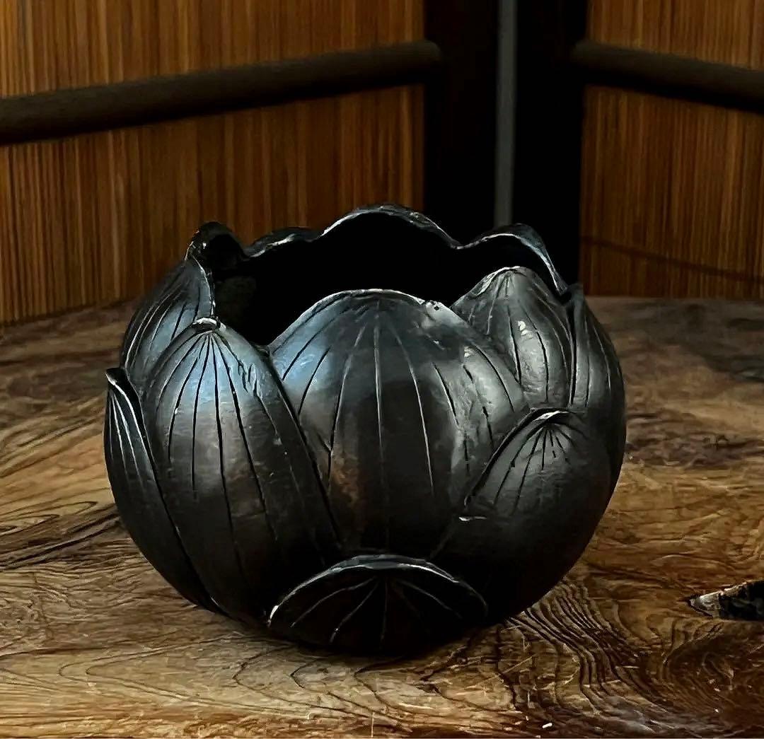 中国/李朝 仏教美術 時代 希少 蓮型 黄銅 漆喰塗り 香炉