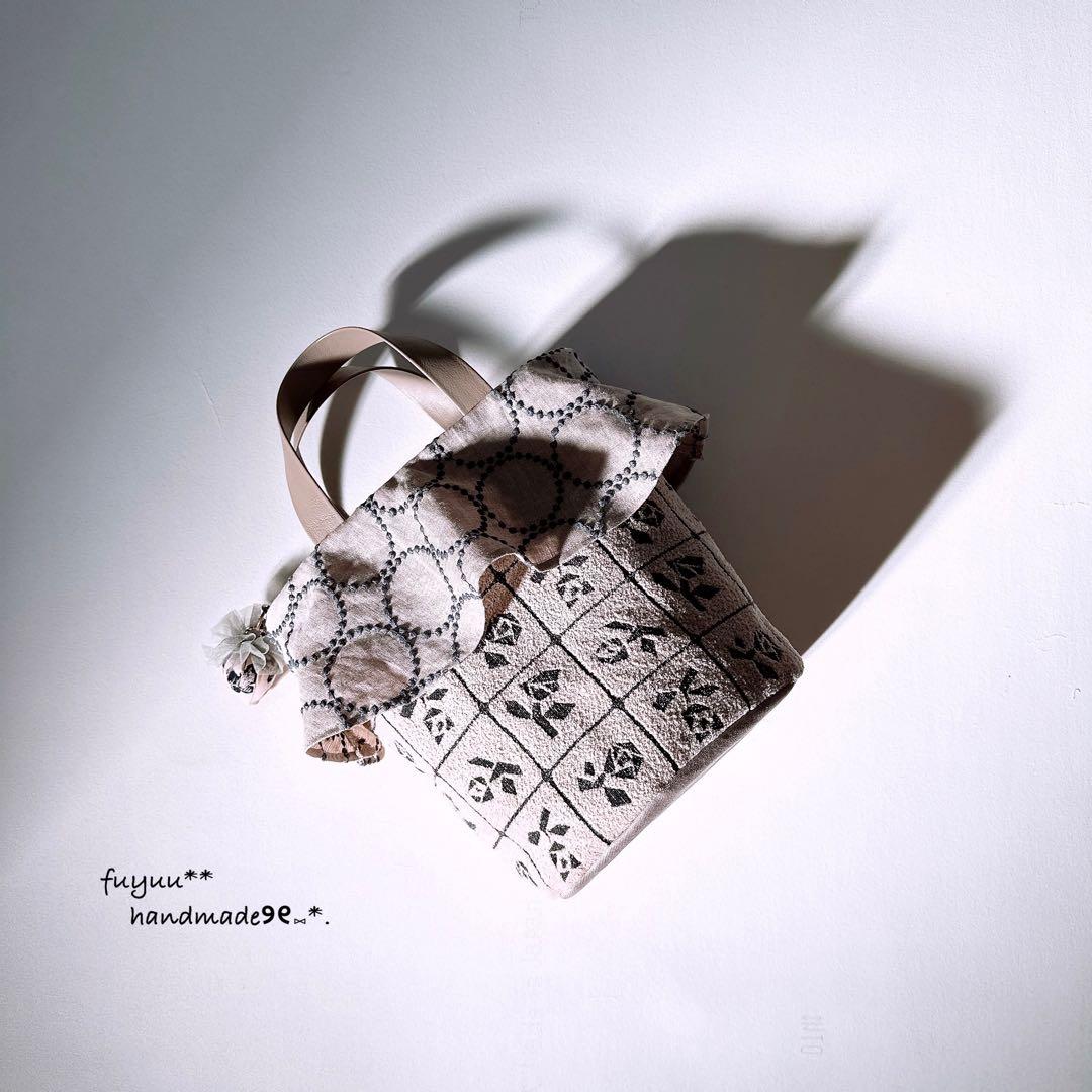 ハンドメイド⑅﻿丸底バケツ型のフリルバッグ ミナペルホネン Lulu タンバリン