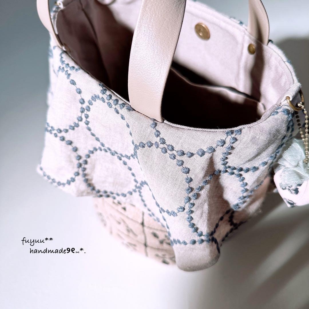 ハンドメイド⑅﻿丸底バケツ型のフリルバッグ ミナペルホネン Lulu タンバリン