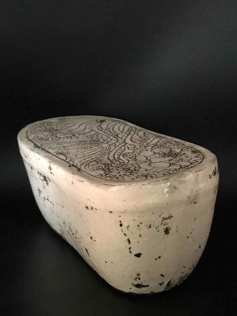 中国骨董　宋時代　磁州窯真珠蓮池紋枕　旧家蔵出し(B-3)