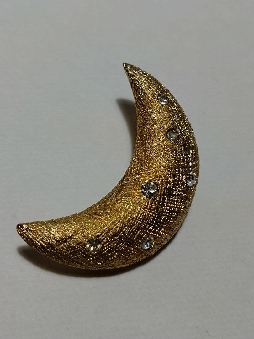 ChristianDior　ディオール　ストーン 三日月　ブローチ　ゴールド