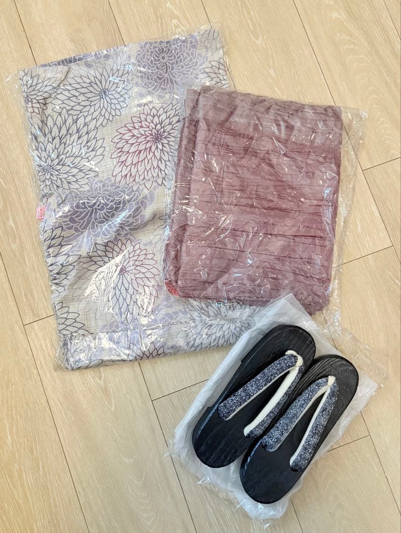 utatane 高級変わり織り浴衣3点セット 先染め風ベージュに涼しげ糸菊