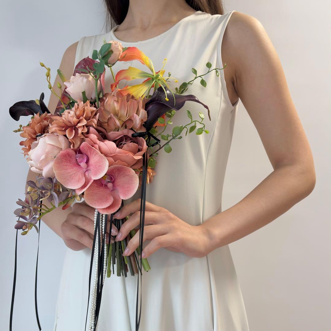 【ブートニア付】ウェディングブーケ　アーティフィシャルフラワー造花