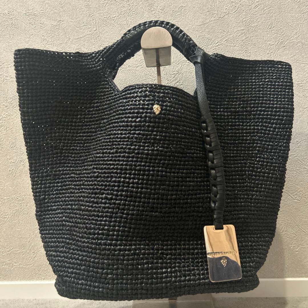 ヘレンカミンスキー✨ ラフィア カゴ トートバッグ ブラック シルバープレート