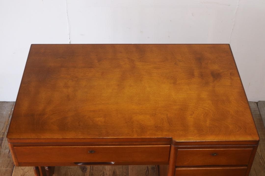 レトロ 片袖デスク 机 書斎 作業台 引き出し 抽斗 5杯 木製 古道具