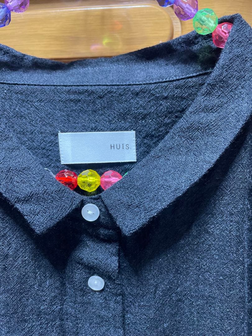 HUIS 遠州織物　ブラウス　ダークグレー 長袖ウォッシャブルウール