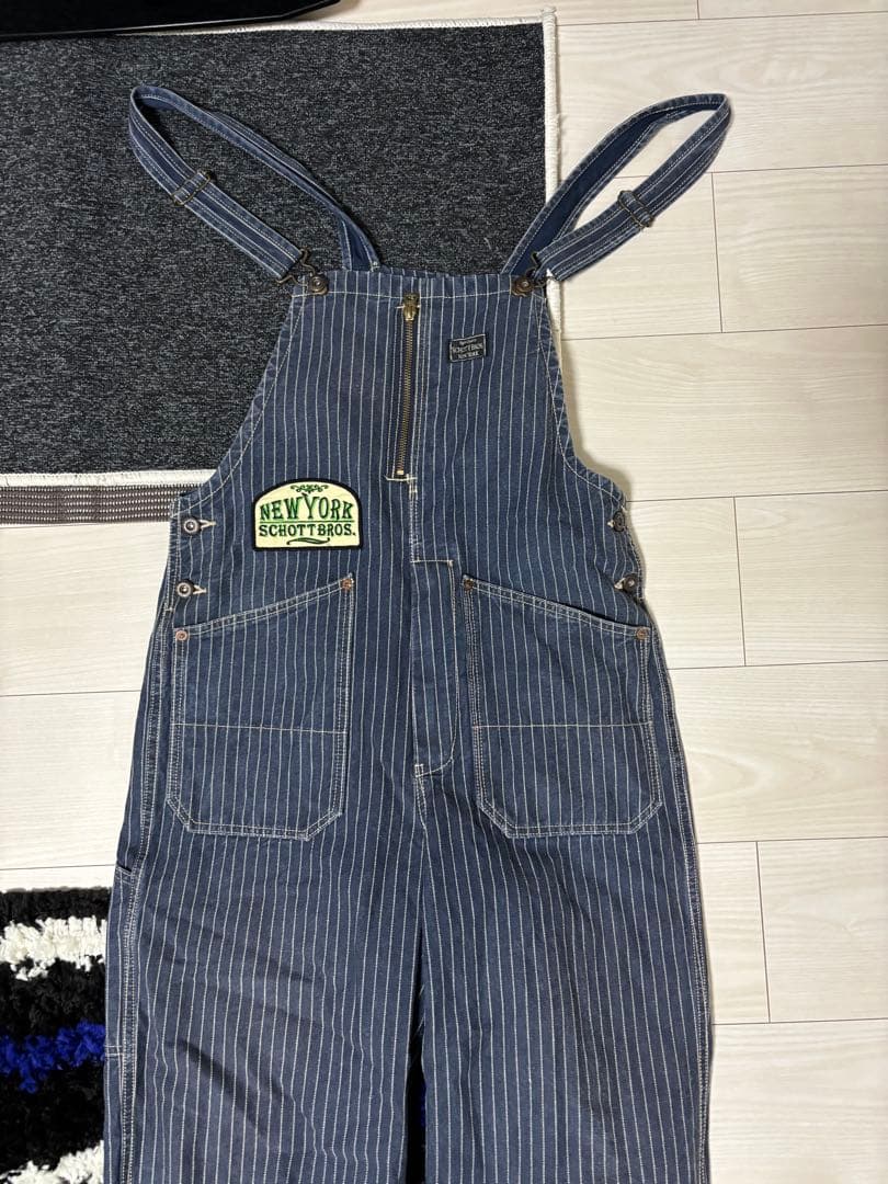 SCHOTT BROS. ストライプ オーバーオール ネイビー
