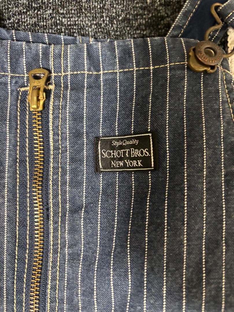 SCHOTT BROS. ストライプ オーバーオール ネイビー