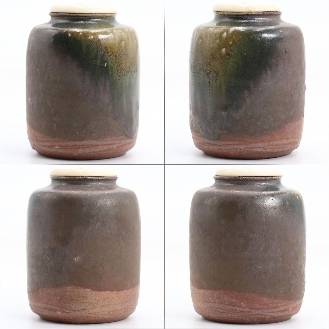 市野克明作 丹波焼 肩衝茶入 段七宝仕覆 茶道具 共箱　V913　N9