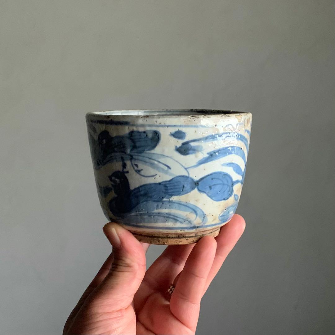 呉須染付 筒茶碗 火入れ 茶道具 古美術 古道具 アンティーク