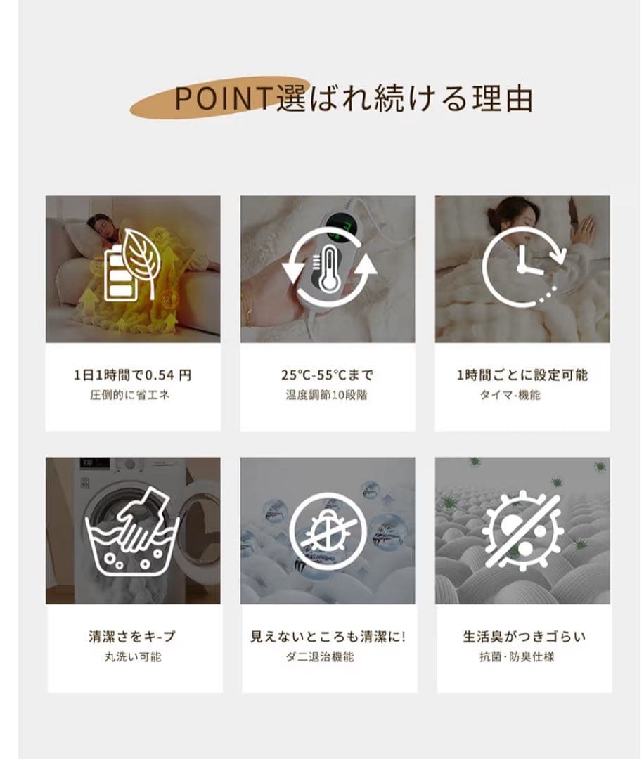 電気毛布 掛け敷き兼用 節電 切り忘れ防止タイマー付き130x160オフホワイト