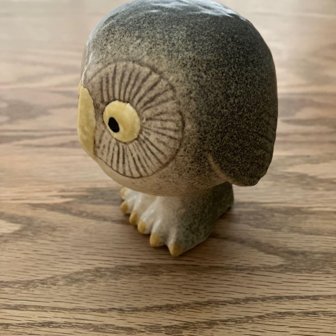 リサラーソン 置物　北欧　スウェーデンの森のグレーのふくろう　陶器