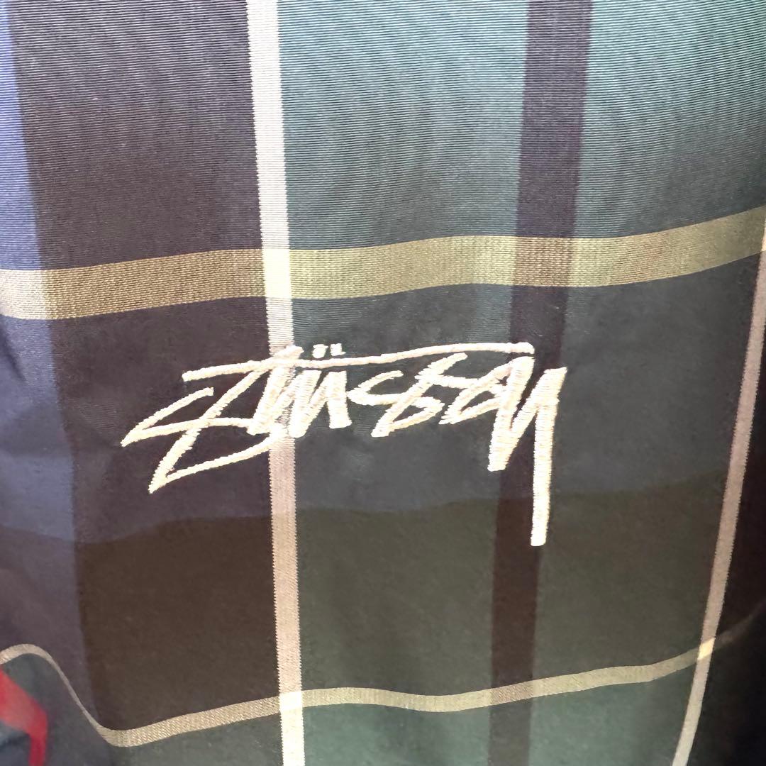STUSSY チェック コーチジャケット バックロゴ 刺繍ロゴ L グリーン系