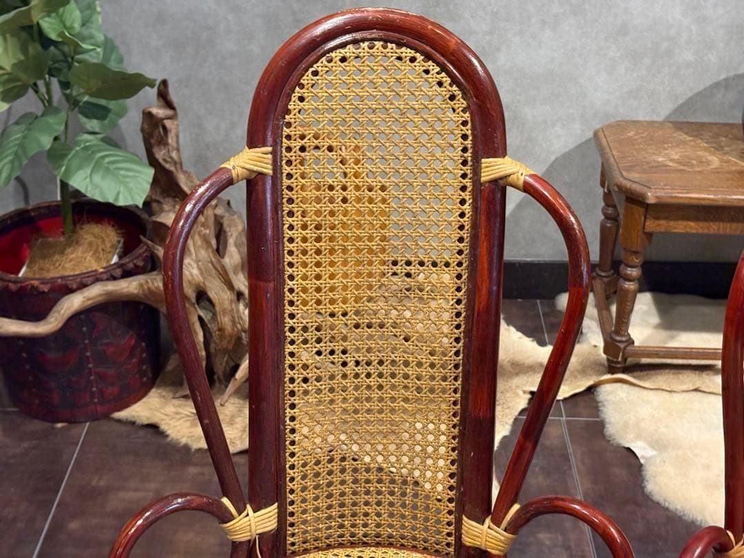 ヴィンテージ　ラタン　籐　ハイバックチェア　カゴメ編み　クラシック　2脚　RZ