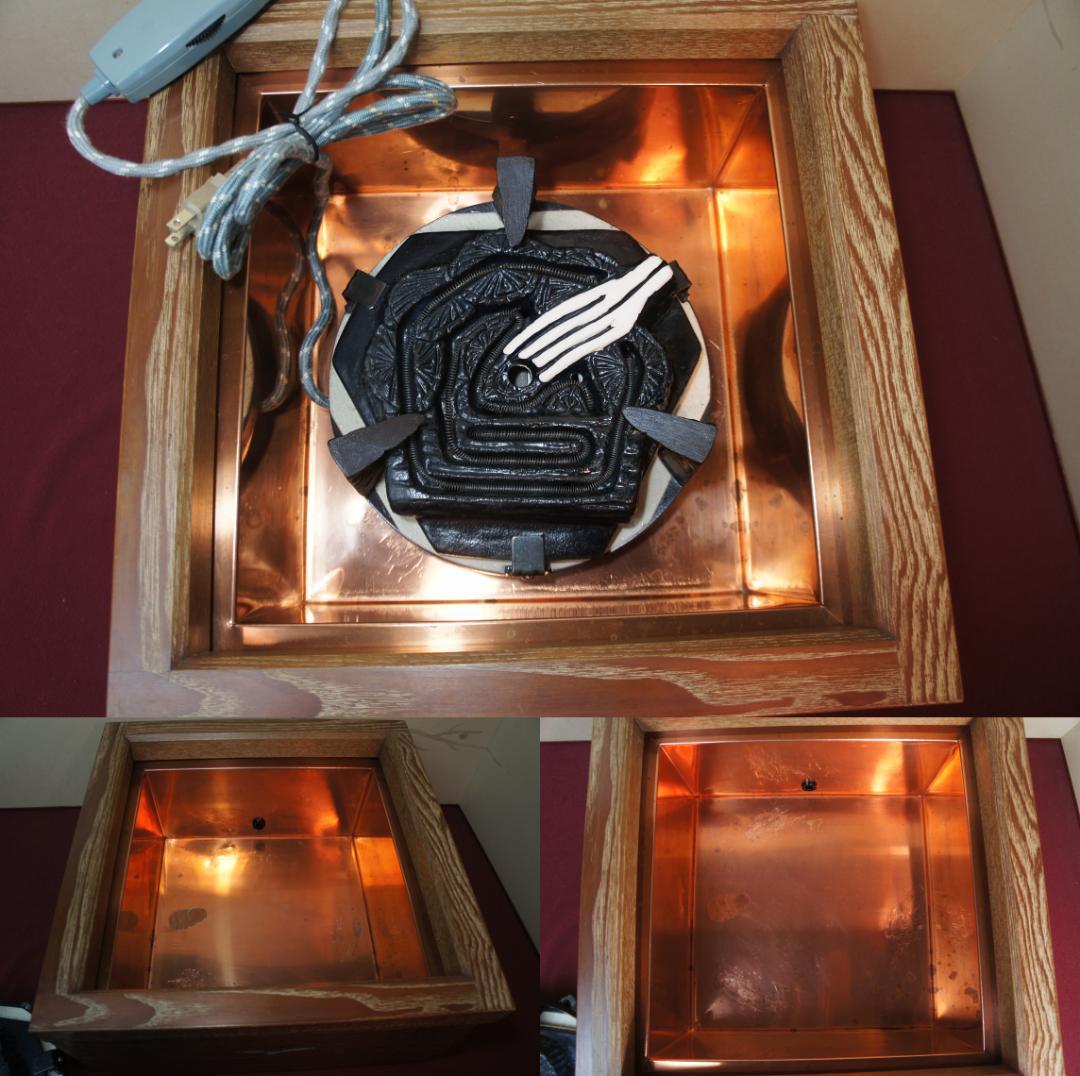 fusa☆桑色置炉 姥口釜 唐銅蓋 炉用600W炭型電熱器送料込み