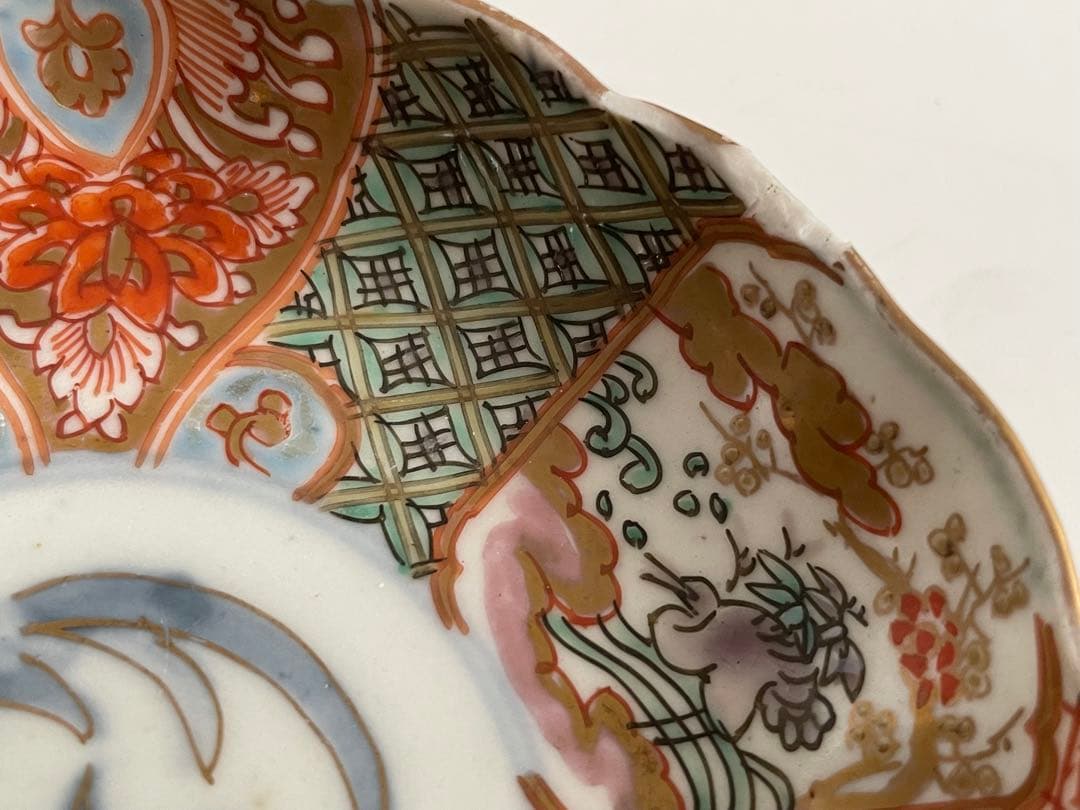 骨董　アンティーク　金襴手　輪花縁　小皿　稲穂文様　5枚