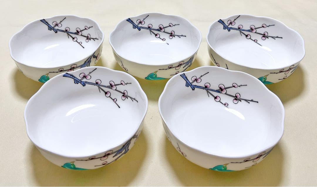 有田焼　オールド香蘭社　磁芸工房　小鳥梅枝文　小鉢5客　御鉢揃　入手困難　希少品