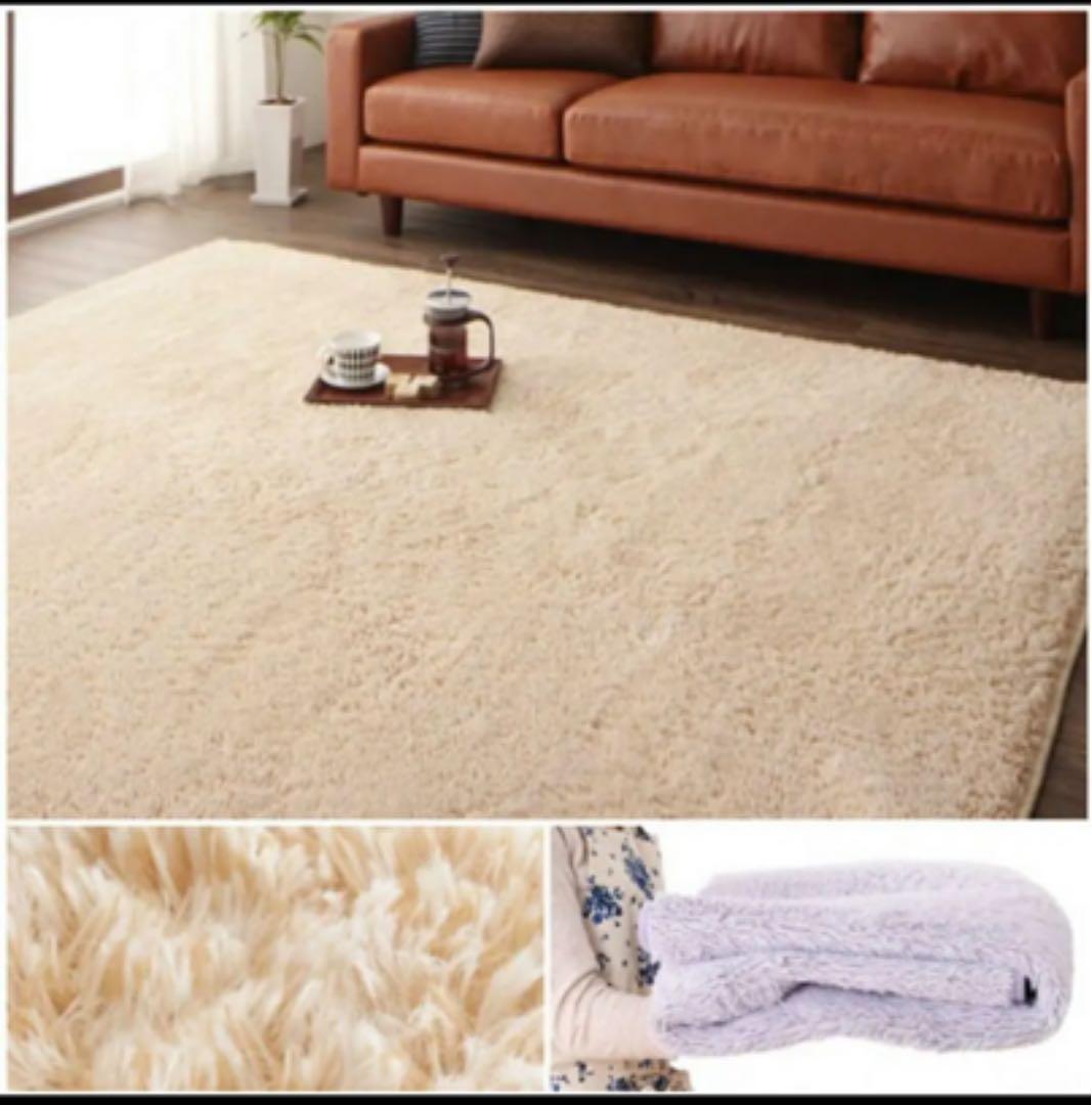 美品　贅沢シャギーラグ 大判カーペット ラベンダー 190cm×280cm