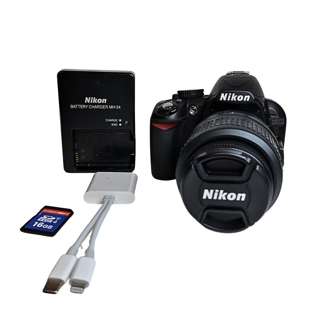 Nikon D3100 デジタル一眼レフ　レンズ　スマホケーブル　SDカード付