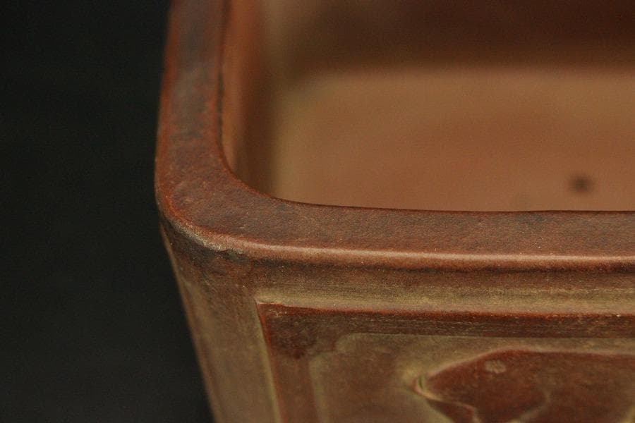 中国美術 朱泥 植木鉢 花盆 鐵画軒製 在銘 四方形 輪花形 一対(HA527)