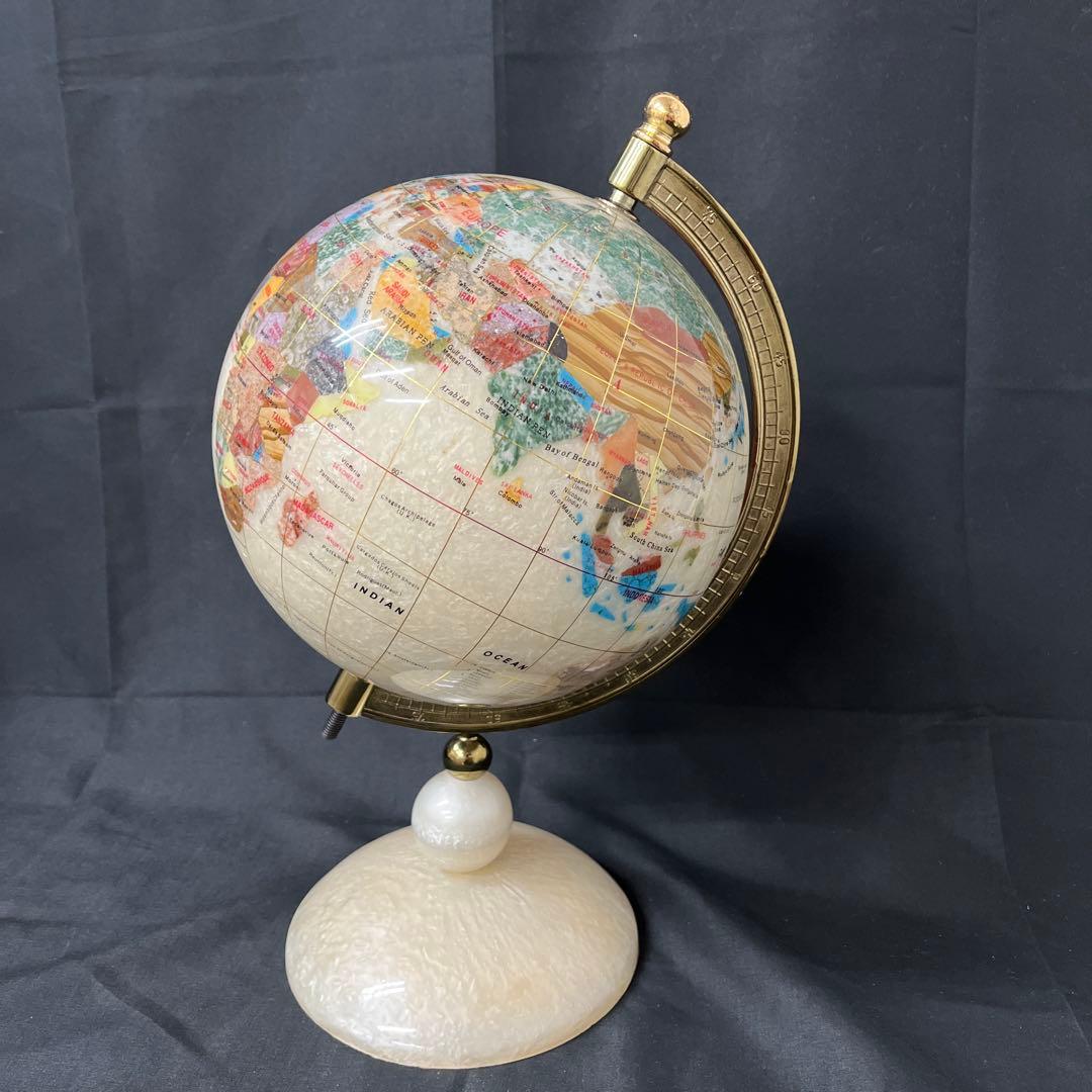 雷216 アンティーク 天然石 地球儀 パワーストーン 置物 インテリア