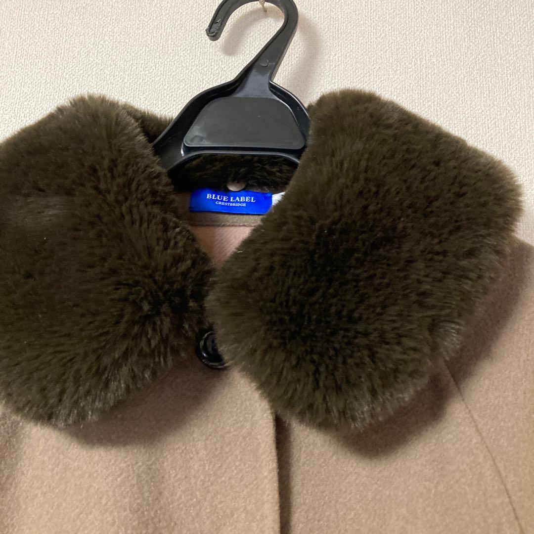 ブルーレーベルクレストブリッジ　リバーシブル　コート　ポンチョ　チェック　ファー