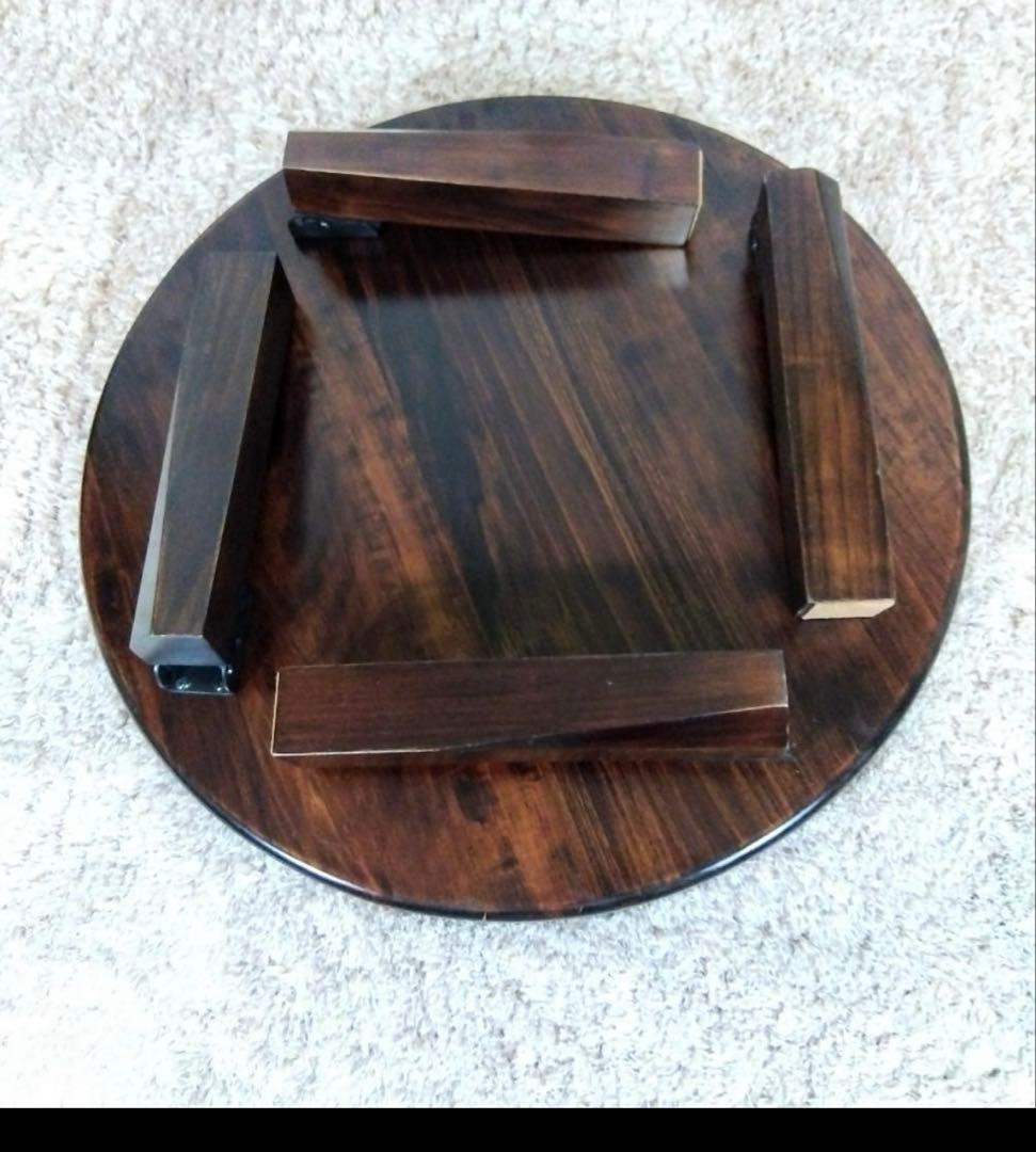 ダークブラウン 円形木製座卓　折りたたみ　アンティーク