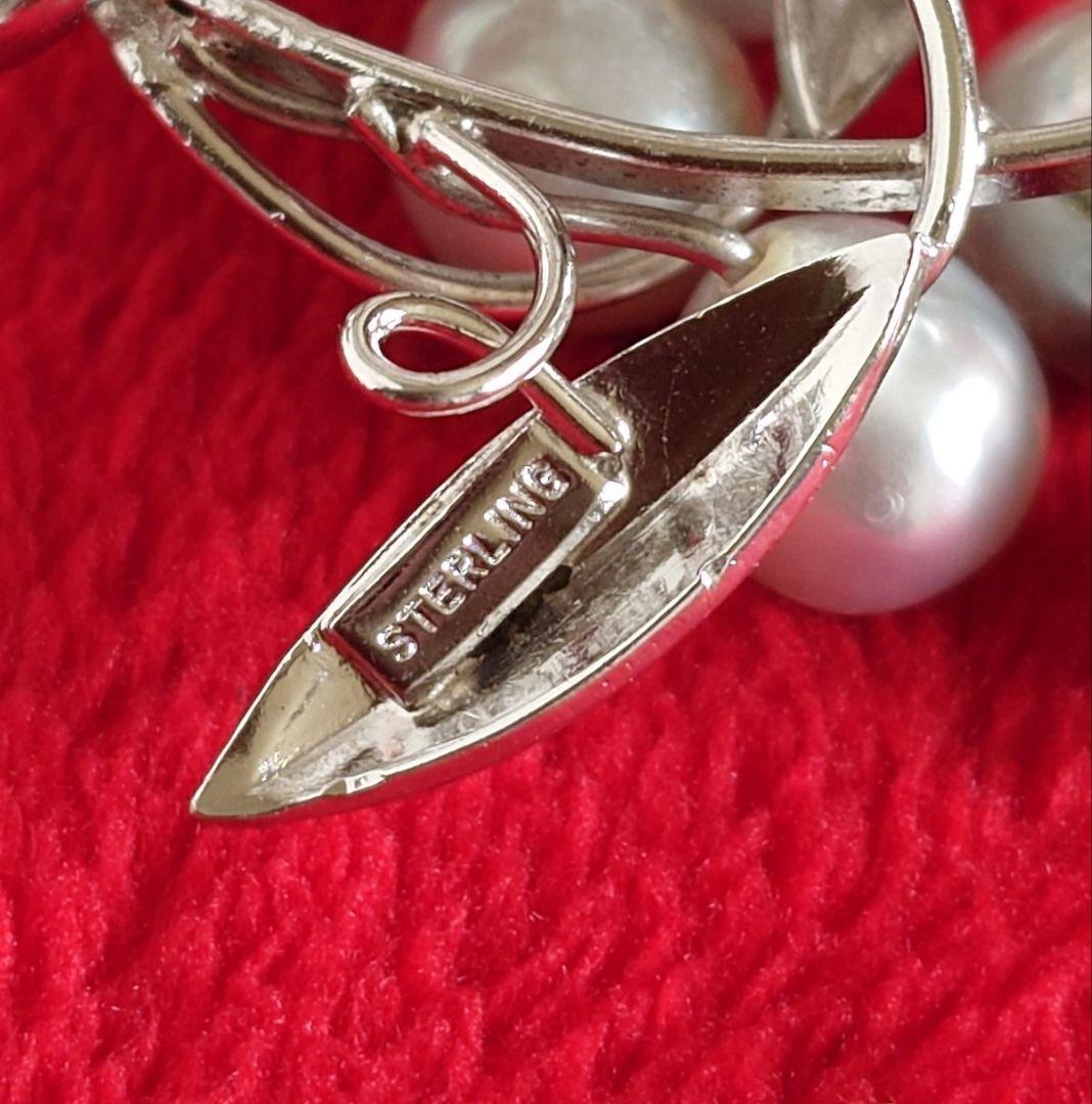 シルバー製ブローチ 南洋パール 9mm 銀細工 アールヌーボー植物モチーフ D6