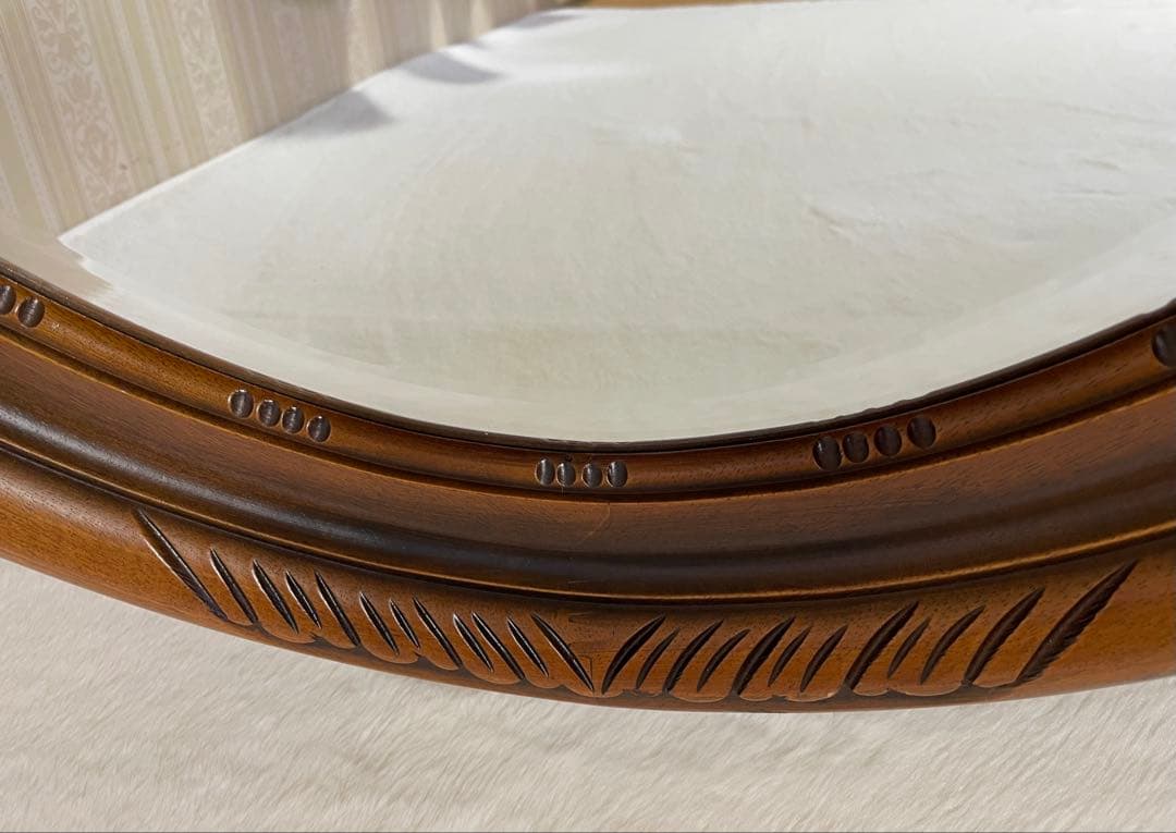 高さ88/希少/彫刻/大型ウォールミラー/楕円/木枠/ビンテージ/アンティーク