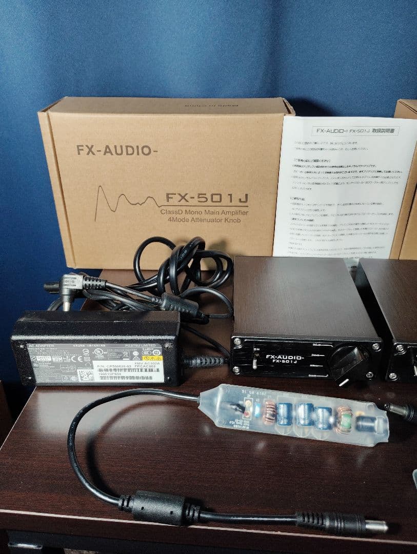 FX-AUDIO- 501J モノラルアンプ 2台 アダプター　おまけ付き