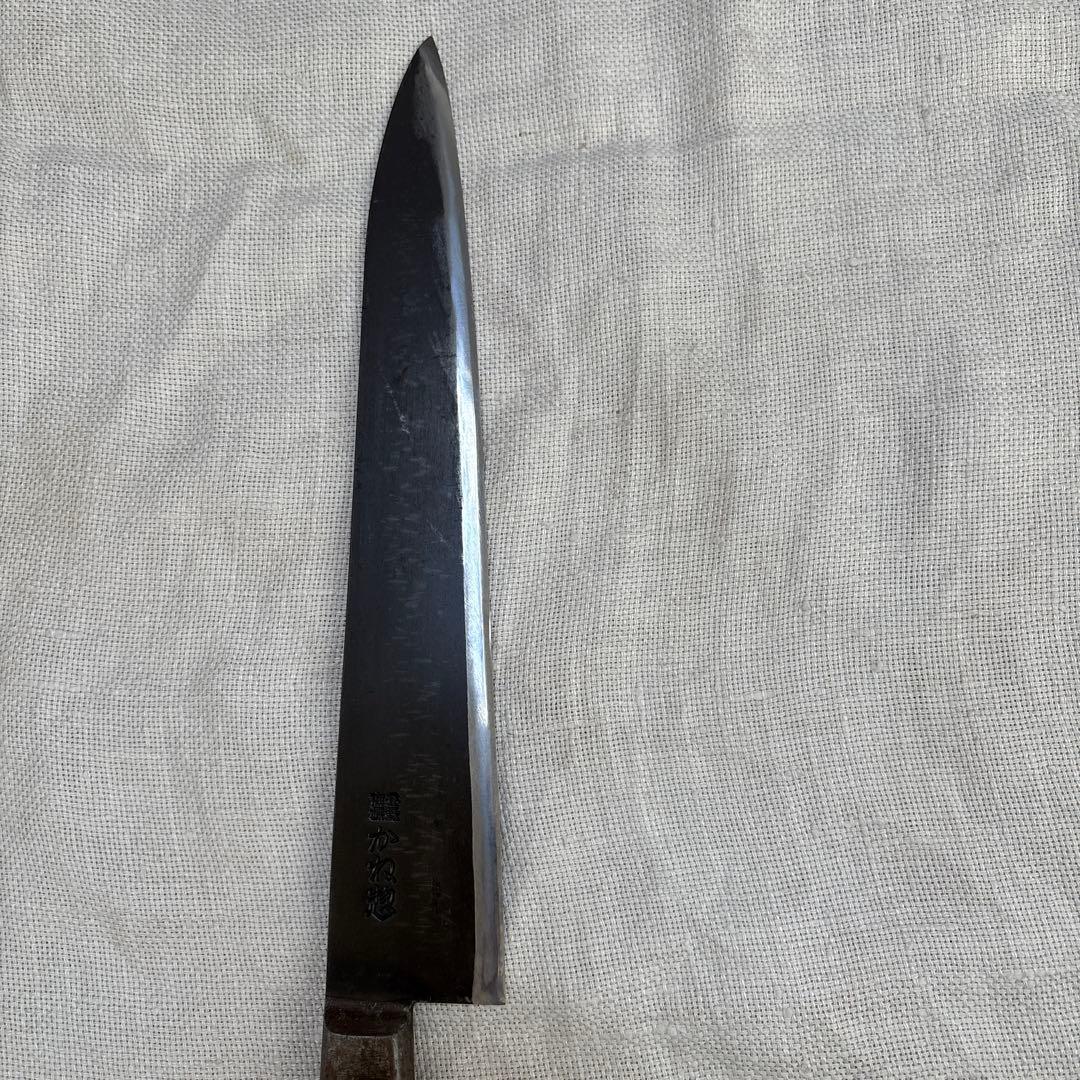 中古　研ぎ済み包丁3点　出刃包丁(木屋)、牛刀(かね惣)、刺身包丁(堺　重光)