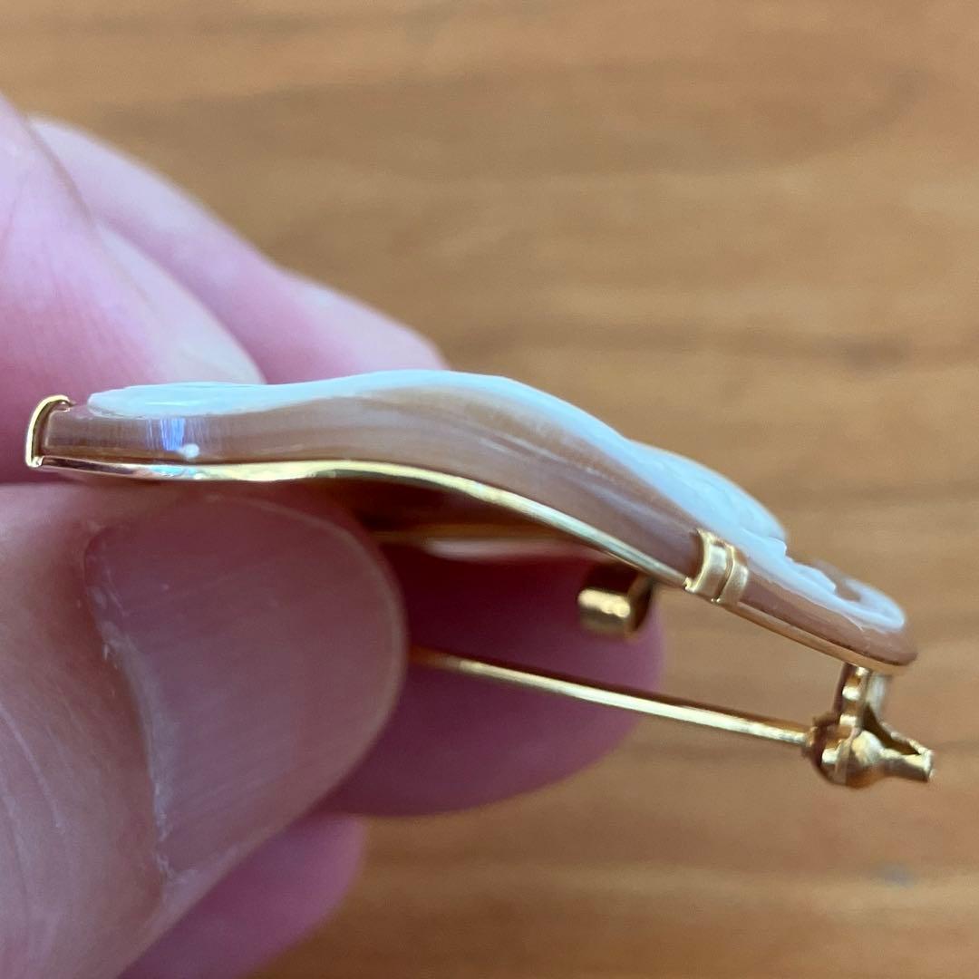 K18 シェルカメオ ブローチ、ペンダントトップ兼用