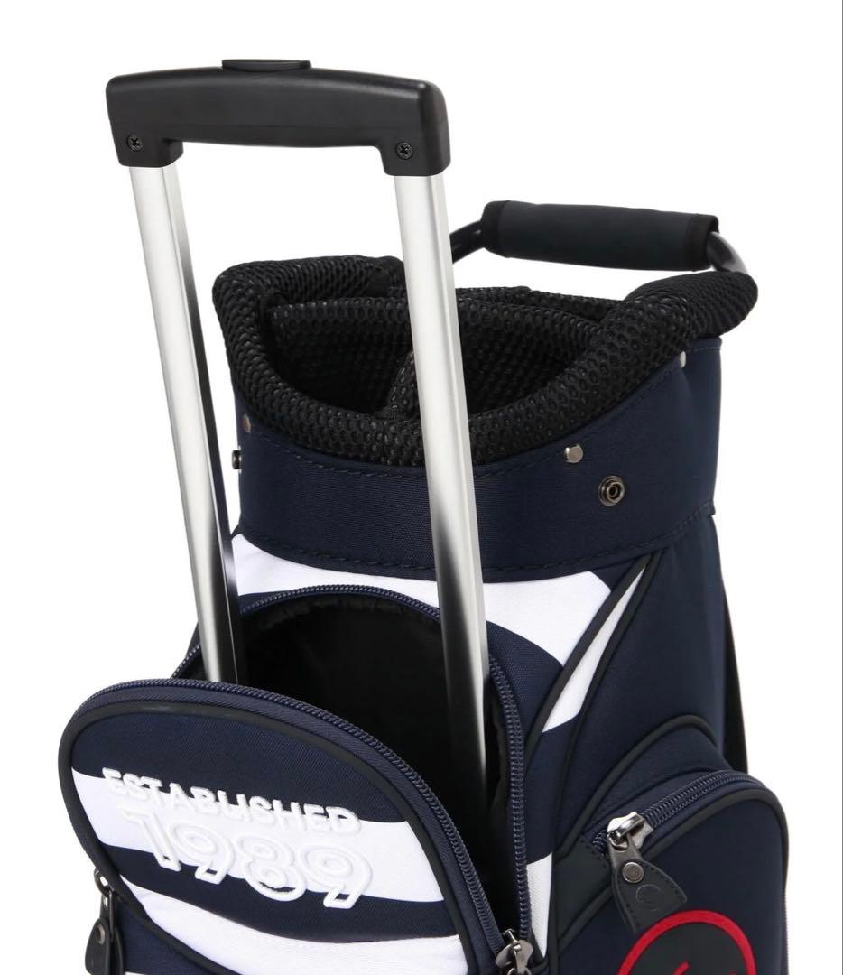 パーリーゲイツ　キャスター付きボーダー柄キャディバッグ ネイビー