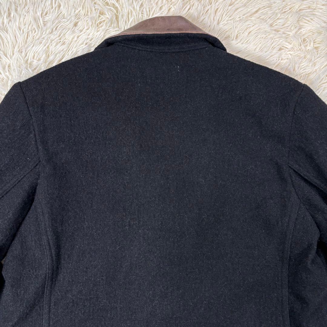 45RPM ウールジャケット 襟レザー 異素材切り替え ブラック Lサイズ