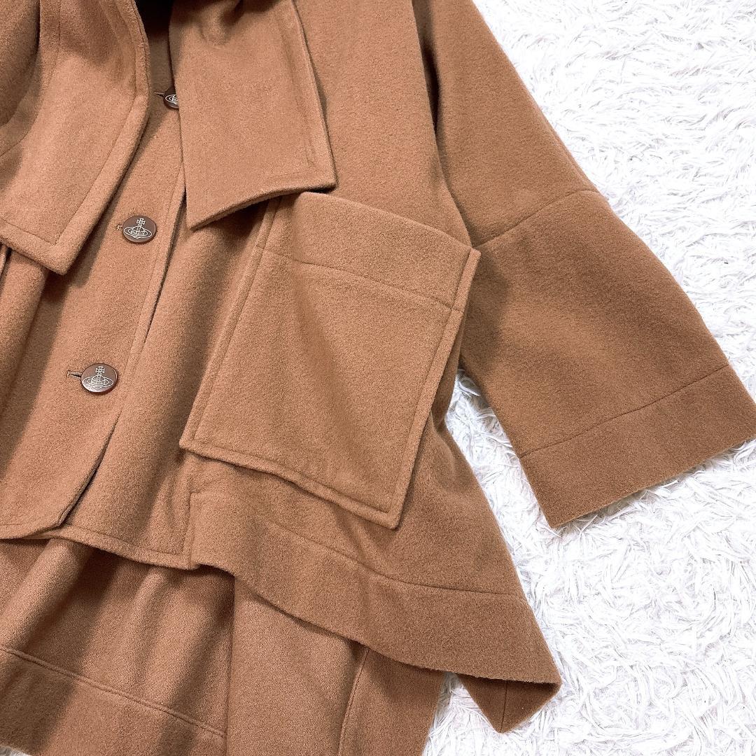 【美品】ヴィヴィアン マフラー付ウールコート スーパーワイド キャメル オーブ釦