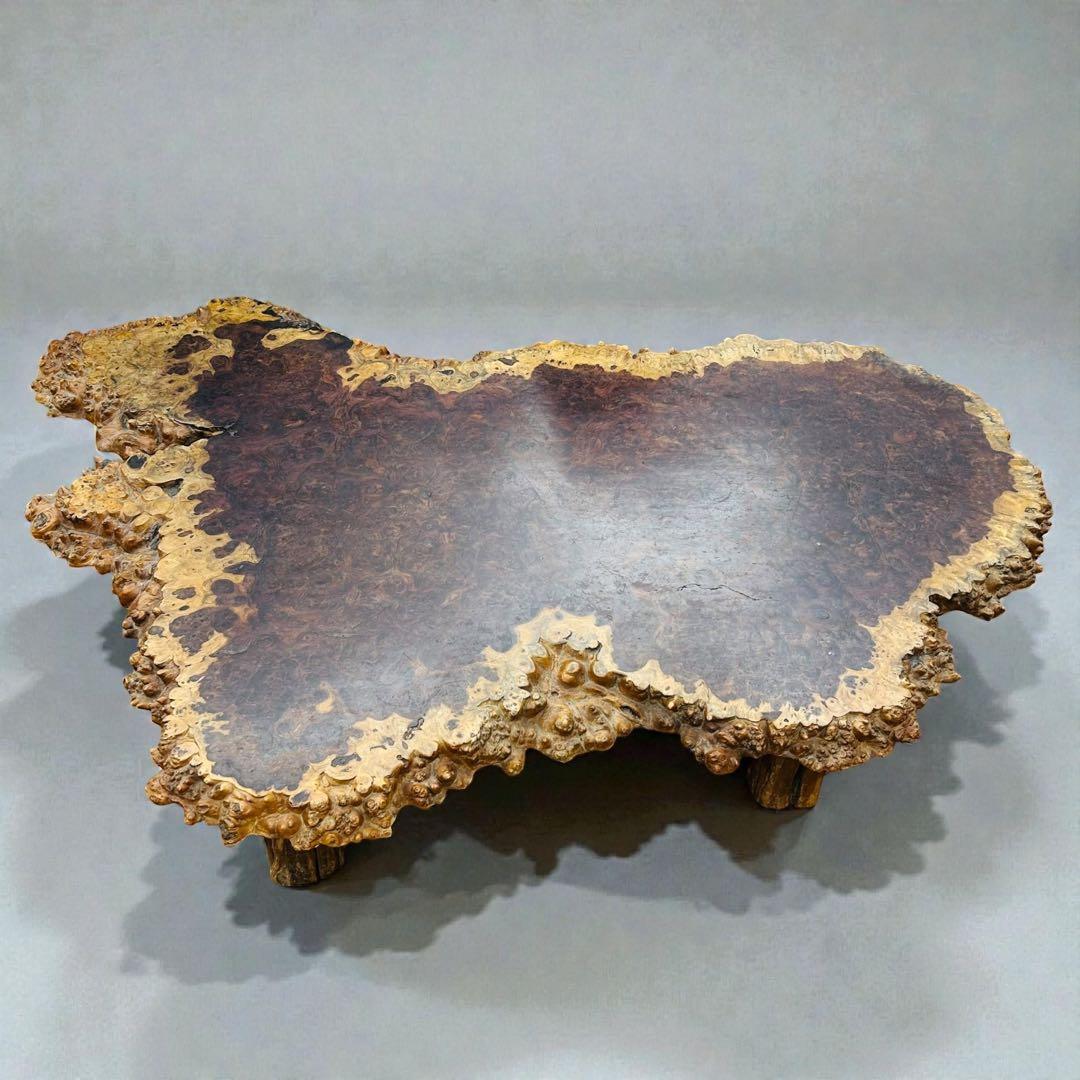 【超特価品】高級 花梨 瘤杢 座卓 一枚板 天然木 艶消し ローテーブル