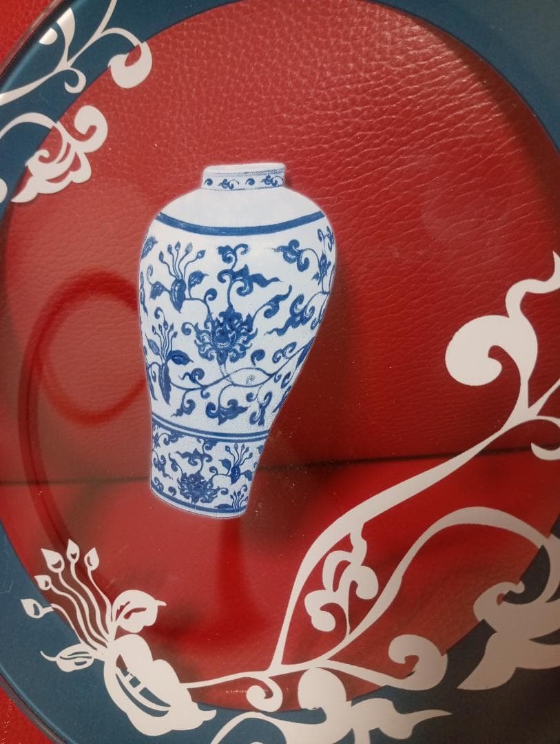 青と白のコントラストが素敵な花瓶デザインのクリアプレート2枚 インテリア 置物