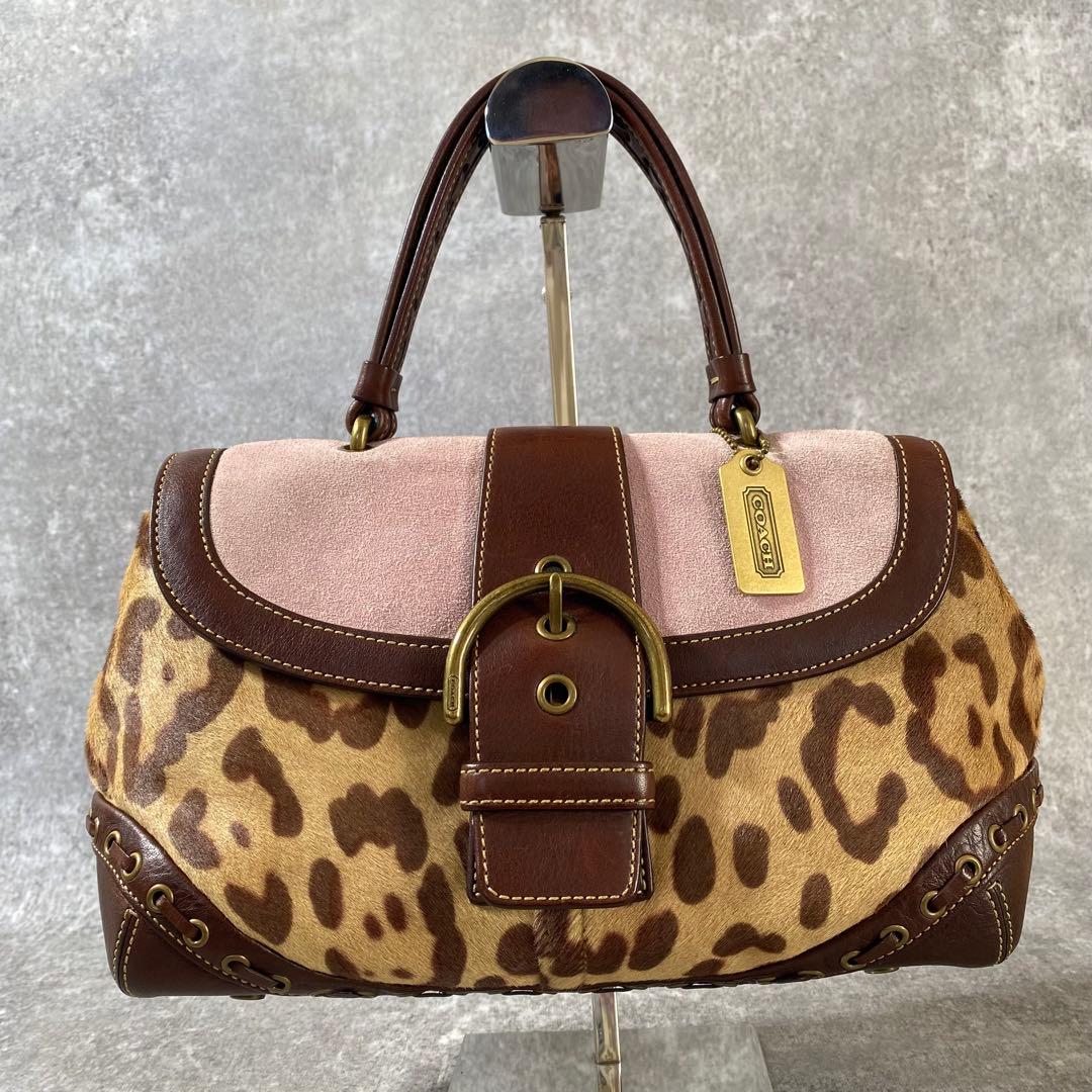 極美品　COACH ソーホー トート　ワンショルダーバッグ レオパード　ハラコ