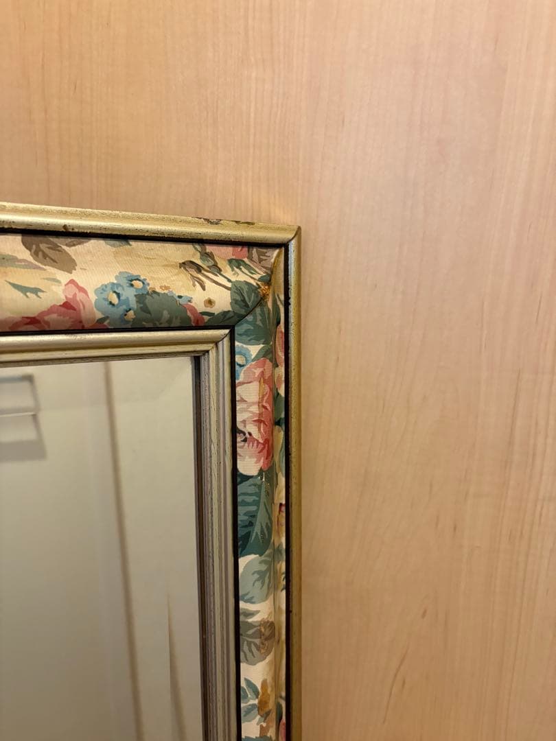 イタリア製 アンティークミラー　壁掛け 鏡 花模様 ウォールミラー