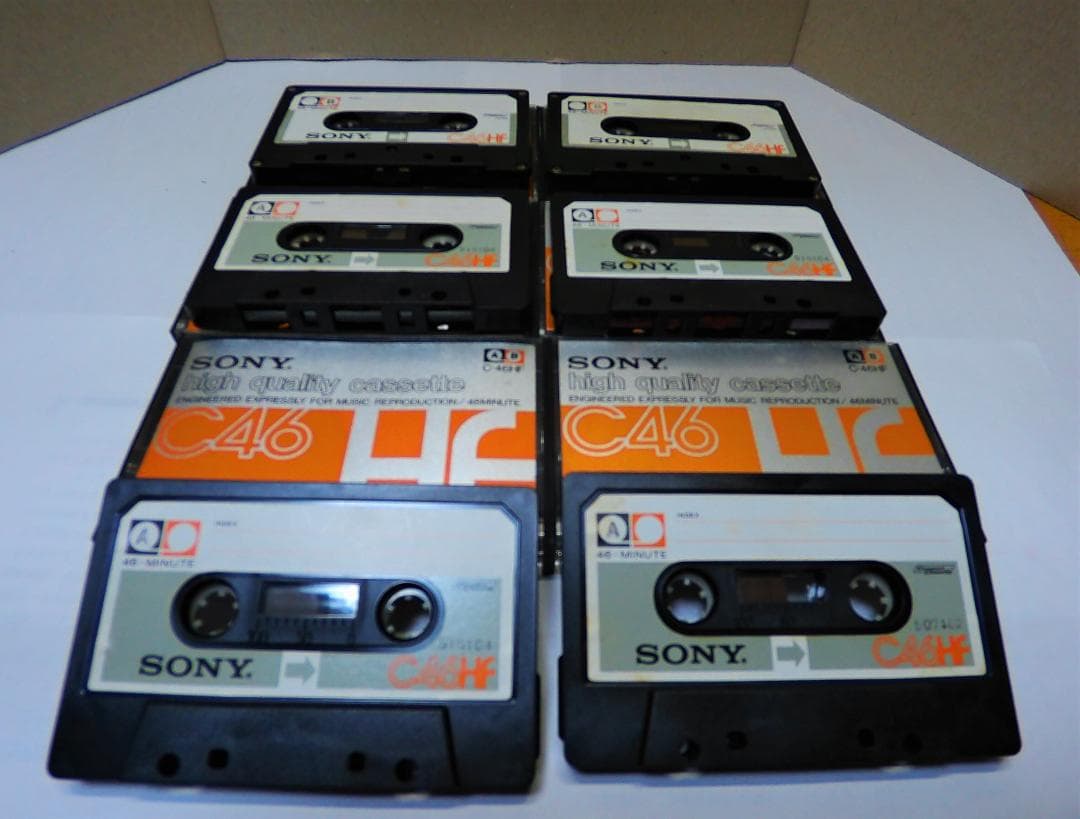 貴重／使用品内容消去済：SONYのＣ４６ＨＦカセットテープ６ケース