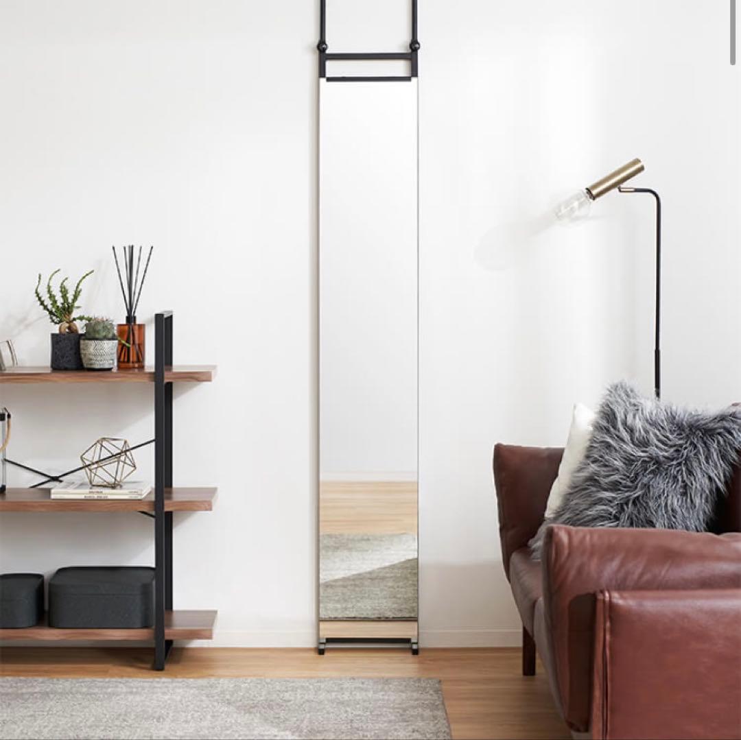 ロウヤ 姿見 突っ張りミラー 幅30 ブラック 省スペース