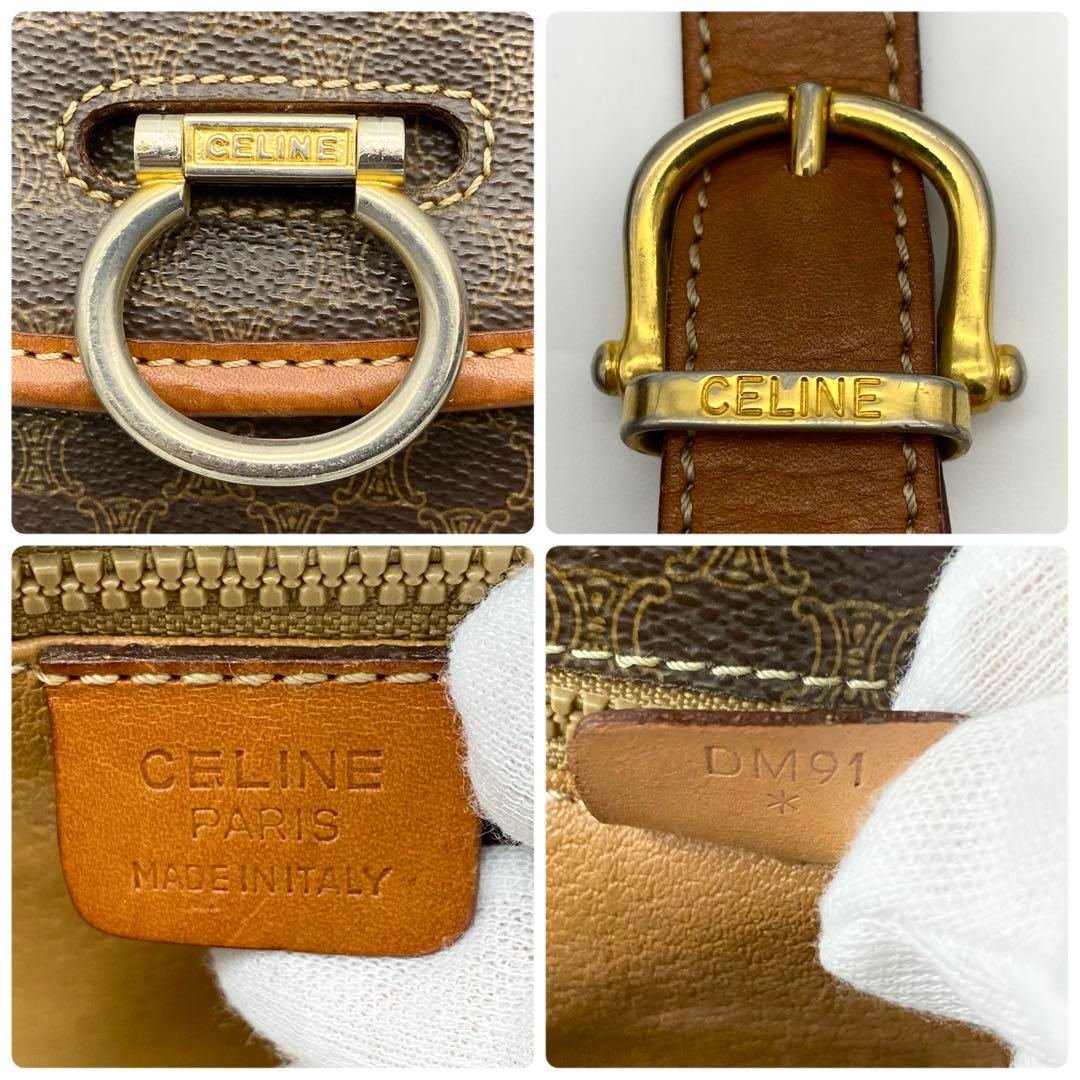 CELINE ショルダーバッグ　ガンチーニ　マカダム柄　PVC×レザー　ブラウン