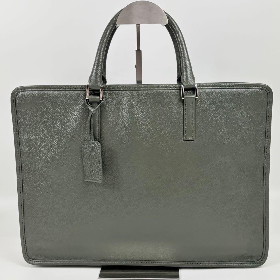 【美品】ビジネスレザーファクトリー ビジネスバッグ 本革　モスグリーン